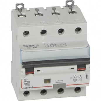 Автоматический выключатель дифференциального тока LEGRAND DX³ 6000 10 кА тип характеристики С 4П 400 В 20 А тип AС 30 мА 4 модуля белый