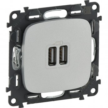 Зарядное устройство LEGRAND Valena ALLURE с двумя USB-разъемами 240В/5В 1500мА с лицевой панелью алюминий