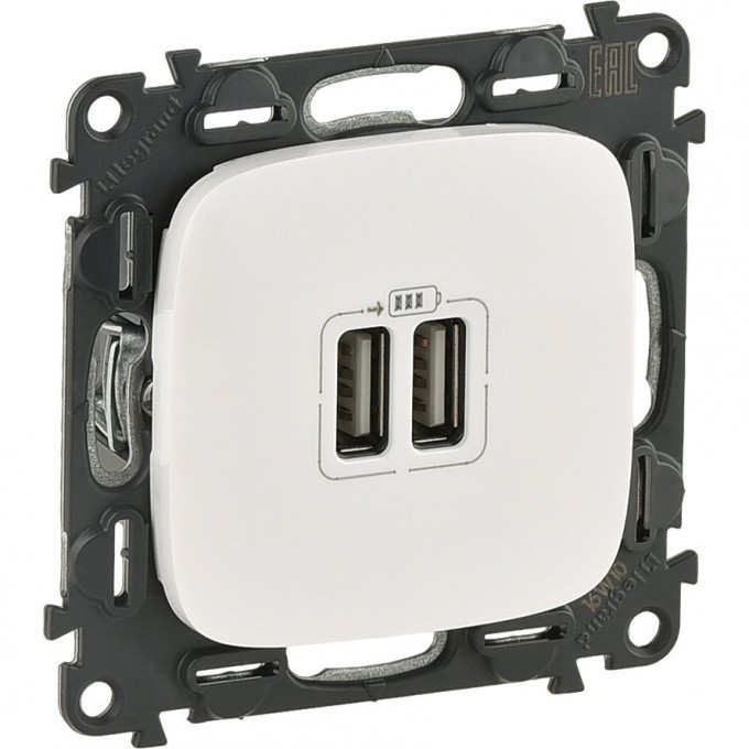 Зарядное устройство LEGRAND Valena ALLURE с двумя USB-разьемами 240В/5В 1500мА с лицевой панелью белый 754995
